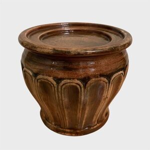 Brown Porcelain Ceramic Arch Pattern Round Pillar Candleholder ~ 4-1/2”